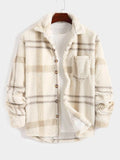 Cream Plaid Textured Fleece Shirt Jacket