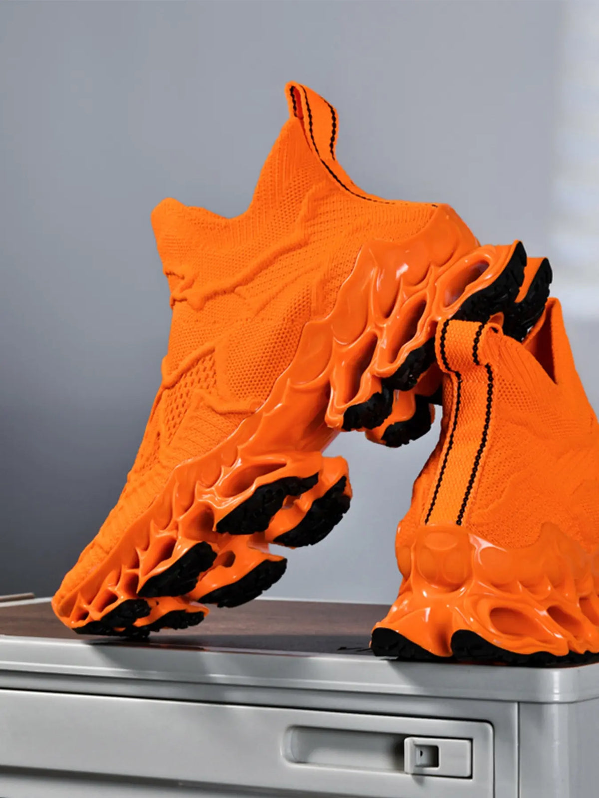 Bright Orange Knit Chunky Sole Sneakers