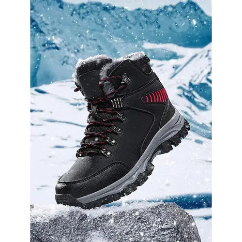 Black High-Top Lace-Up Boots with Fleece Collar