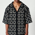Black Crochet Style Short Sleeve Button Shirt