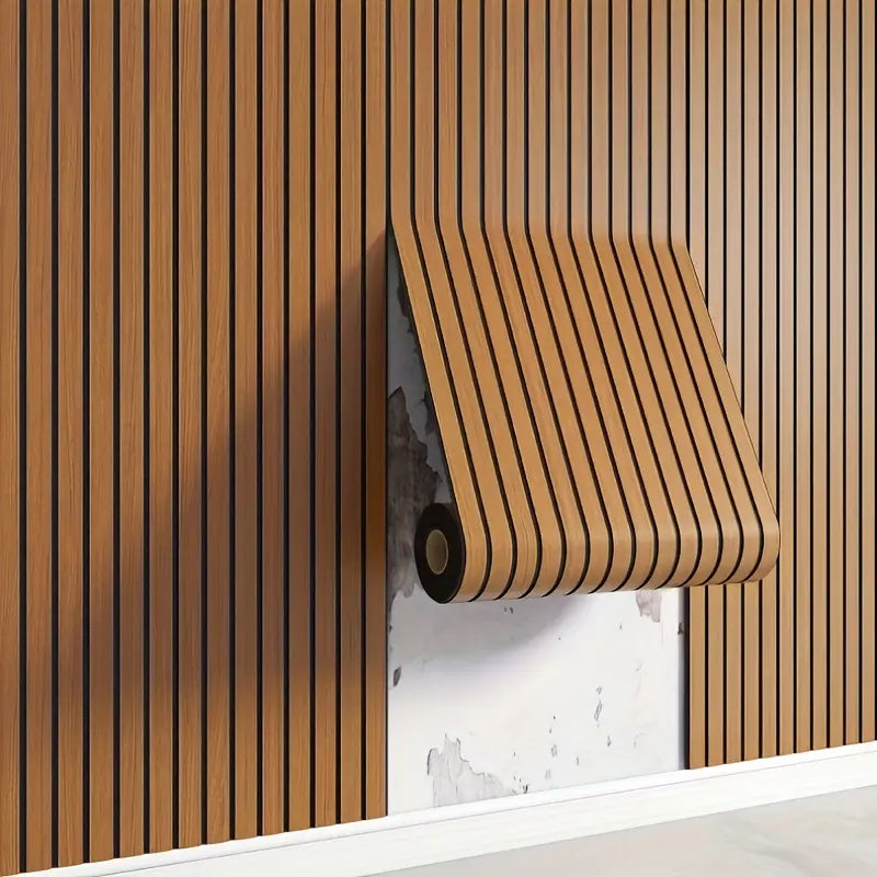 Wood-Look Slatted Wall Panels in Warm Brown
