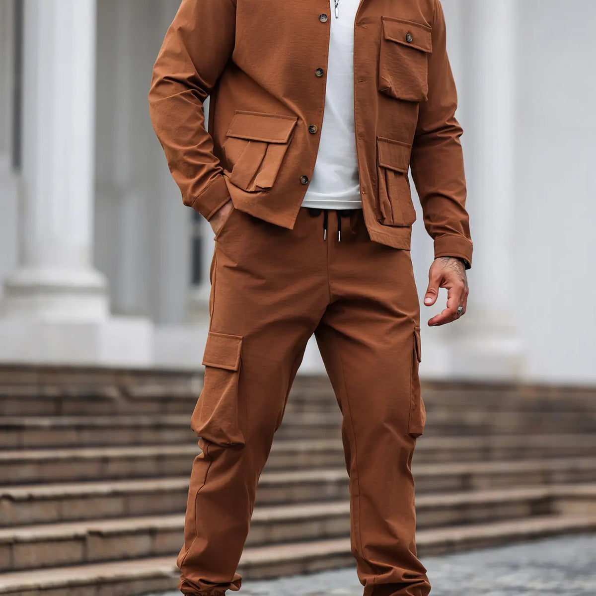 Olive Green Cargo Shirt Jacket and Jogger Pants Set