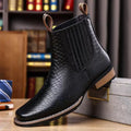 Black Snake-Embossed Ankle Boots with Square Toe