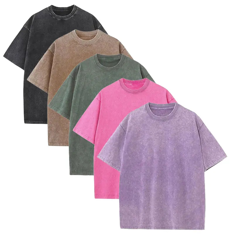 Five Washed Cotton Oversized T-Shirts in Mixed Colours
