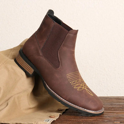 Black Ankle Boots with Gold Embroidered Toe