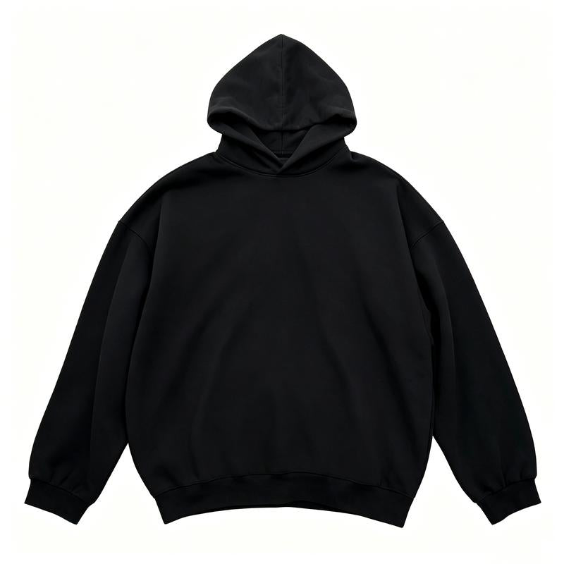 Black Oversized Fleece Pullover Hoodie