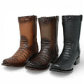 Textured Leather Mid-Calf Boots with Reptile Print