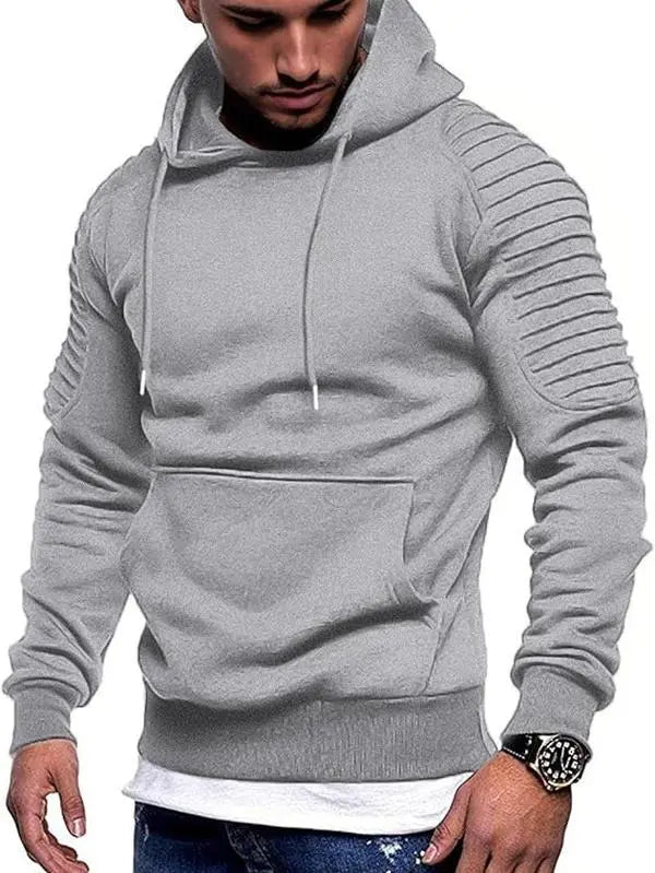 Light Gray Pullover Hoodie With Pleated Sleeves