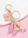 Pink Acrylic Letter Keychain With Butterfly Charm