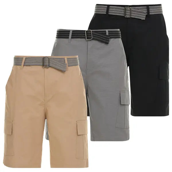 Cargo Shorts Set with Woven Belts, Three Colours