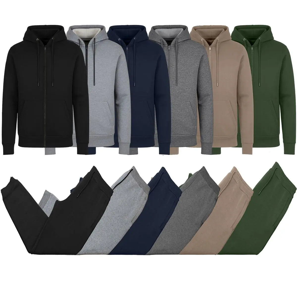 Men's Fleece Zip Hoodie and Jogger Sets, Six Colors