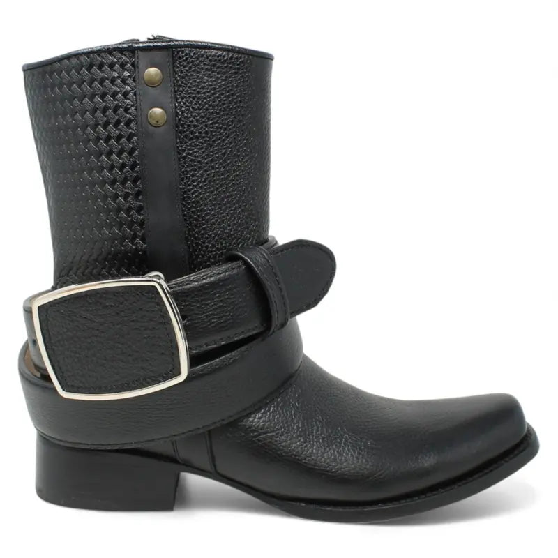Black Leather Mid-Calf Boots with Side Zipper