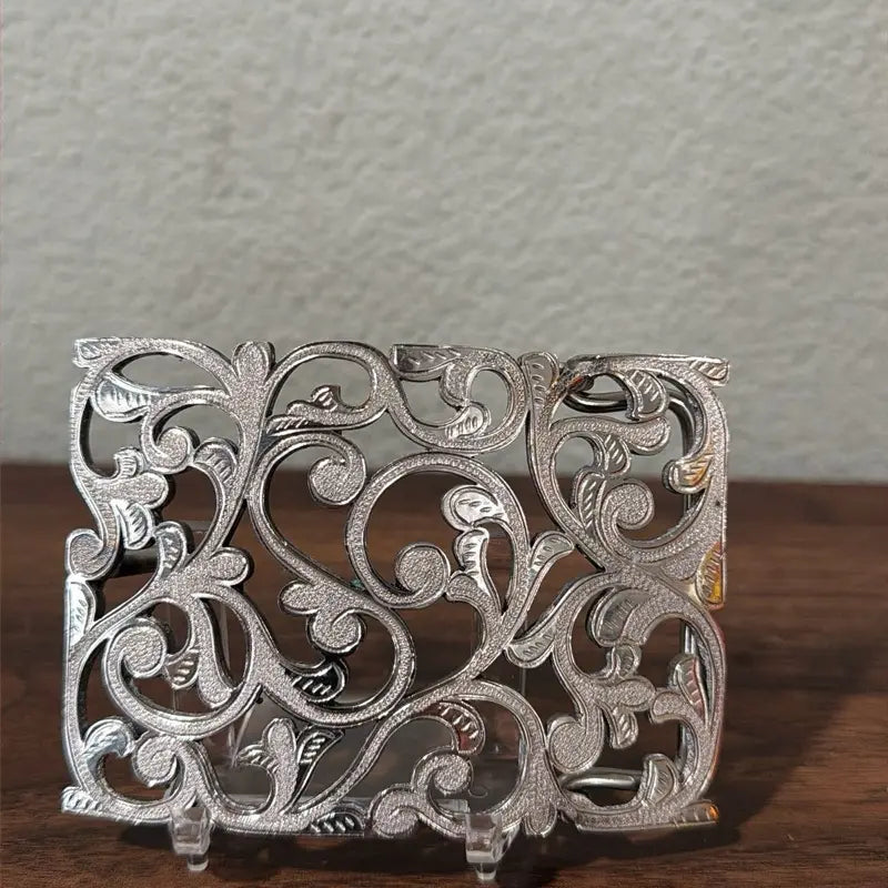 Silver Metal Belt Buckle with Scroll Cutouts