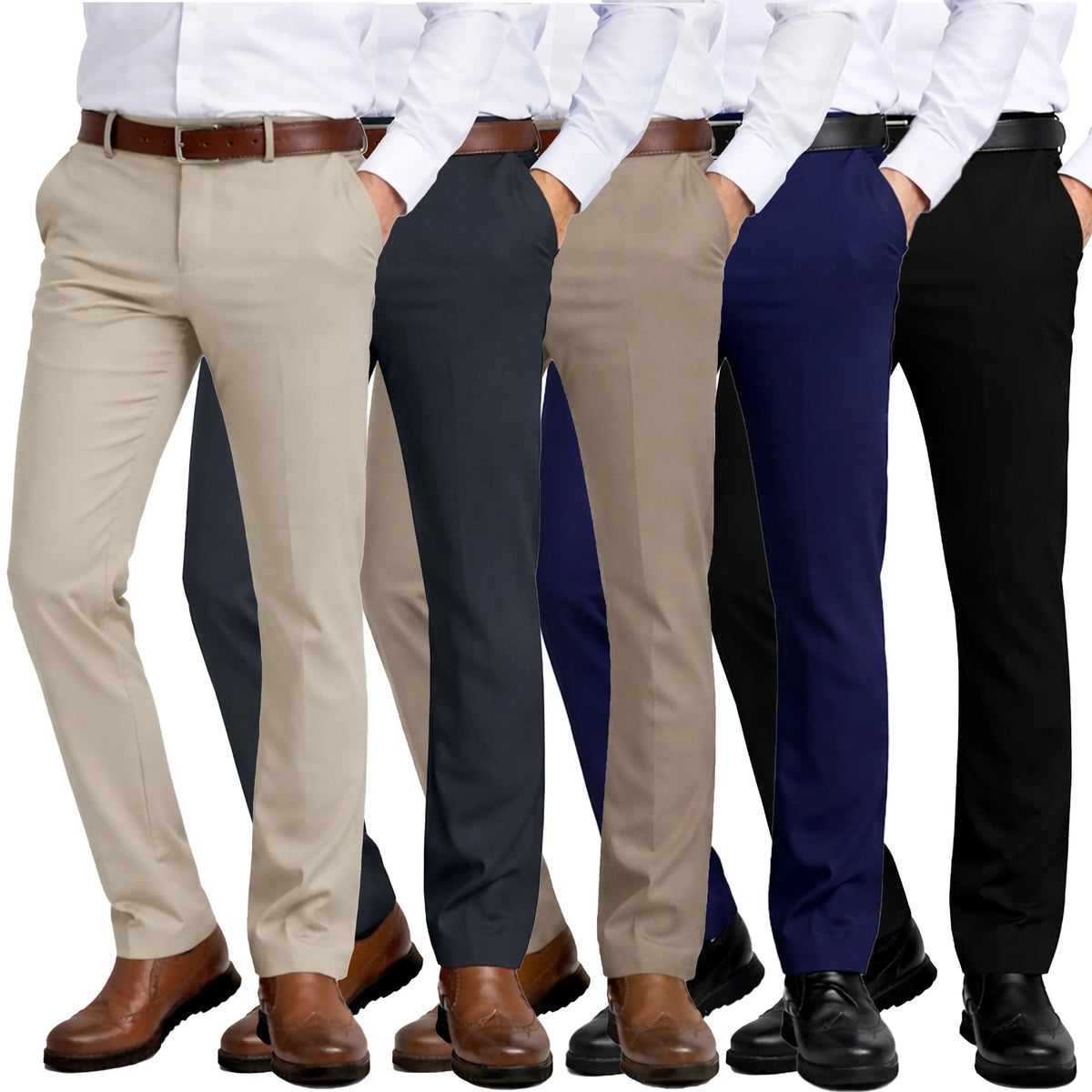 Slim Fit Flat-Front Dress Pants in Mixed Colors
