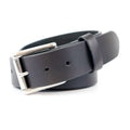 Black Leather Belt With Silver-Tone Roller Buckle