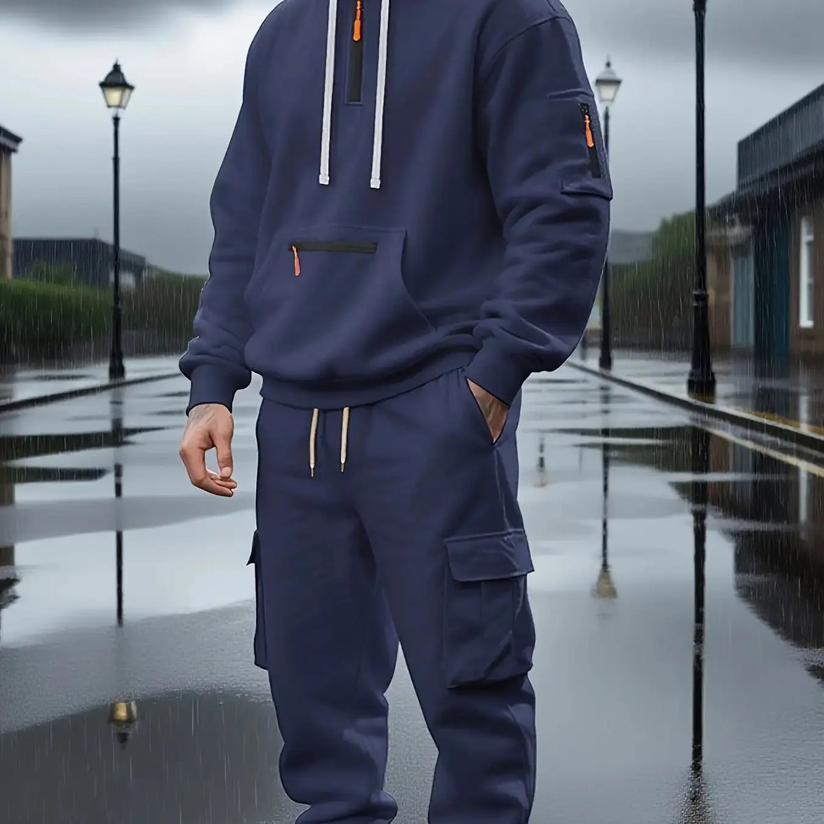 Gray Fleece Hoodie and Cargo Jogger Set