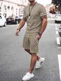 Khaki Short Sleeve Tee and Drawstring Shorts Set