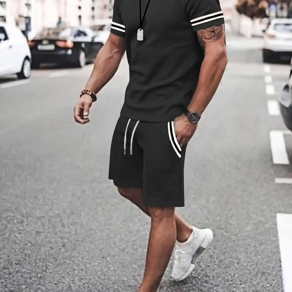 Khaki Short Sleeve Tee and Drawstring Shorts Set