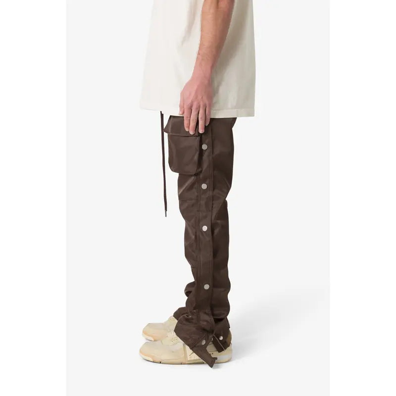 Brown Nylon Cargo Pants With Snap Hems