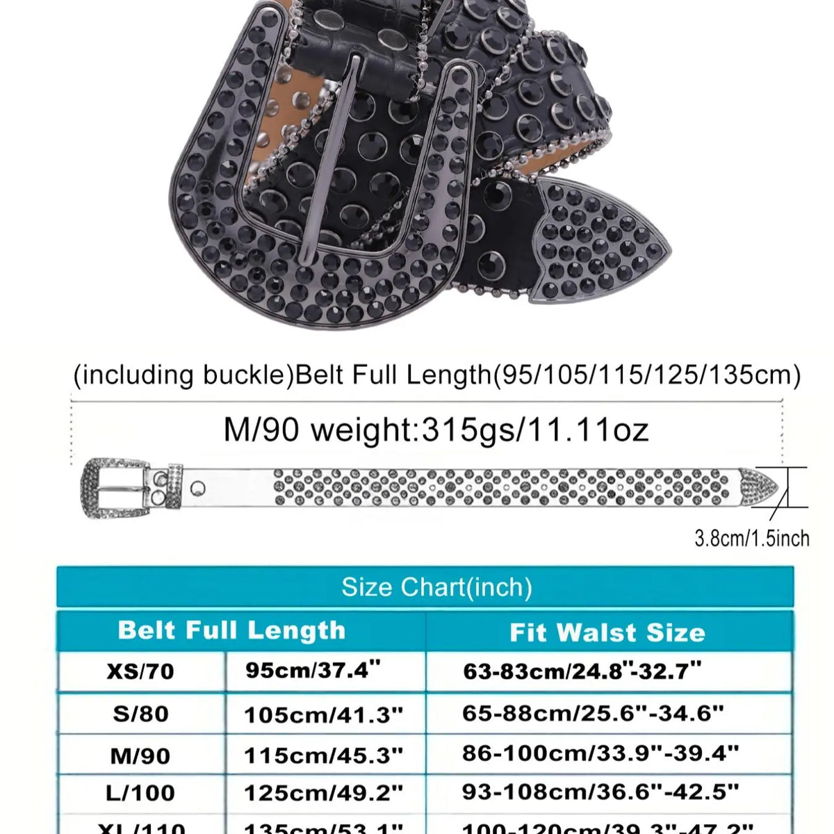 Black Rhinestone Studded Belt with Western Buckle