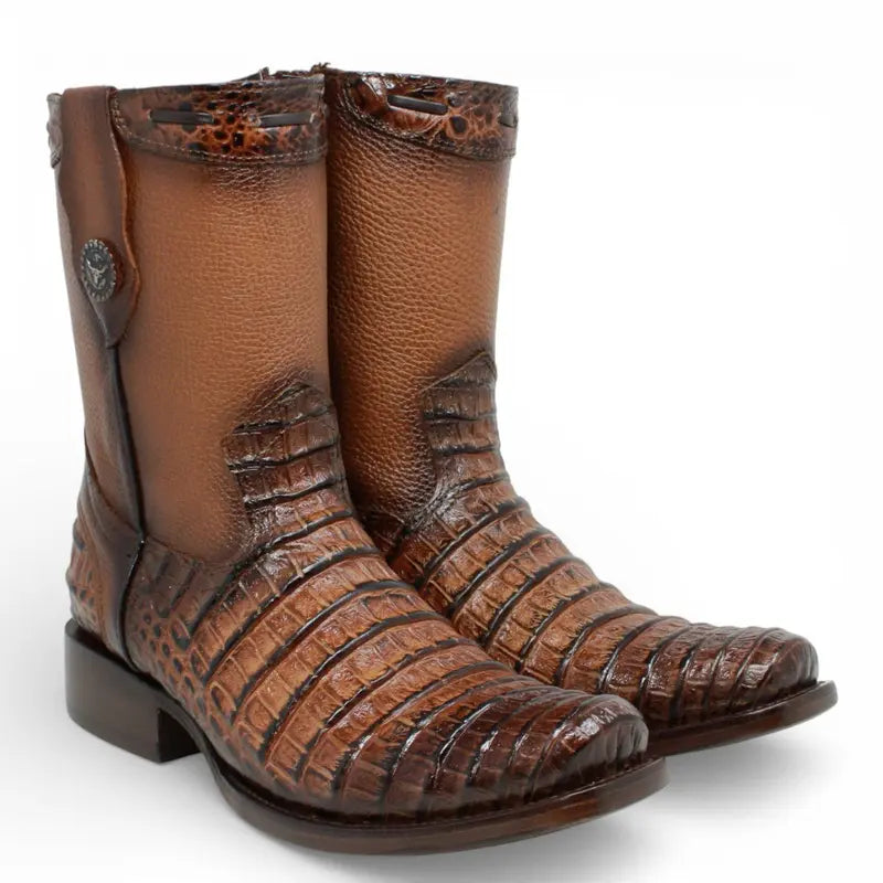 Textured Leather Mid-Calf Boots with Reptile Print