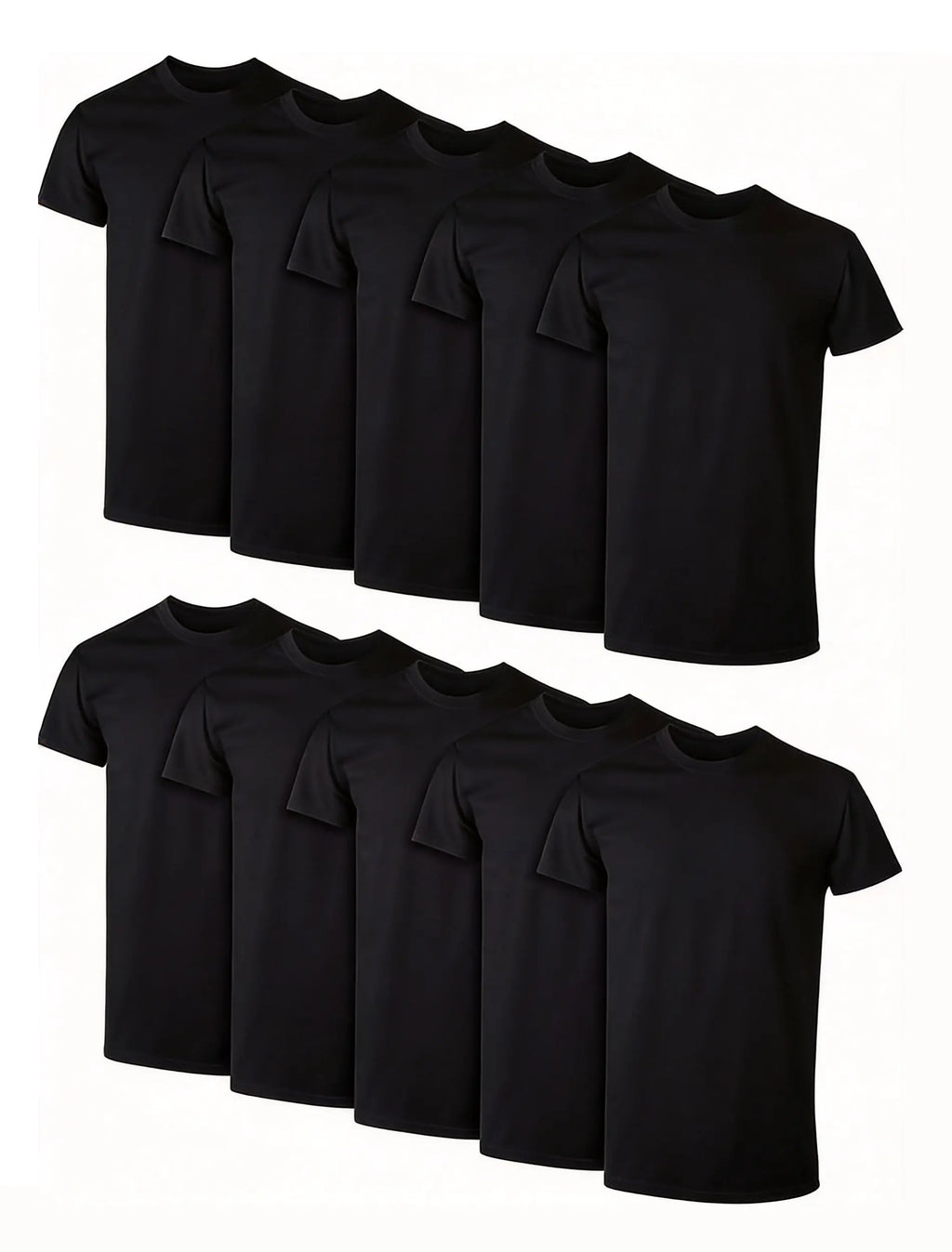 Black Short Sleeve Crew Neck T-Shirts, Ten Pack