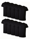 Black Short Sleeve Crew Neck T-Shirts, Ten Pack