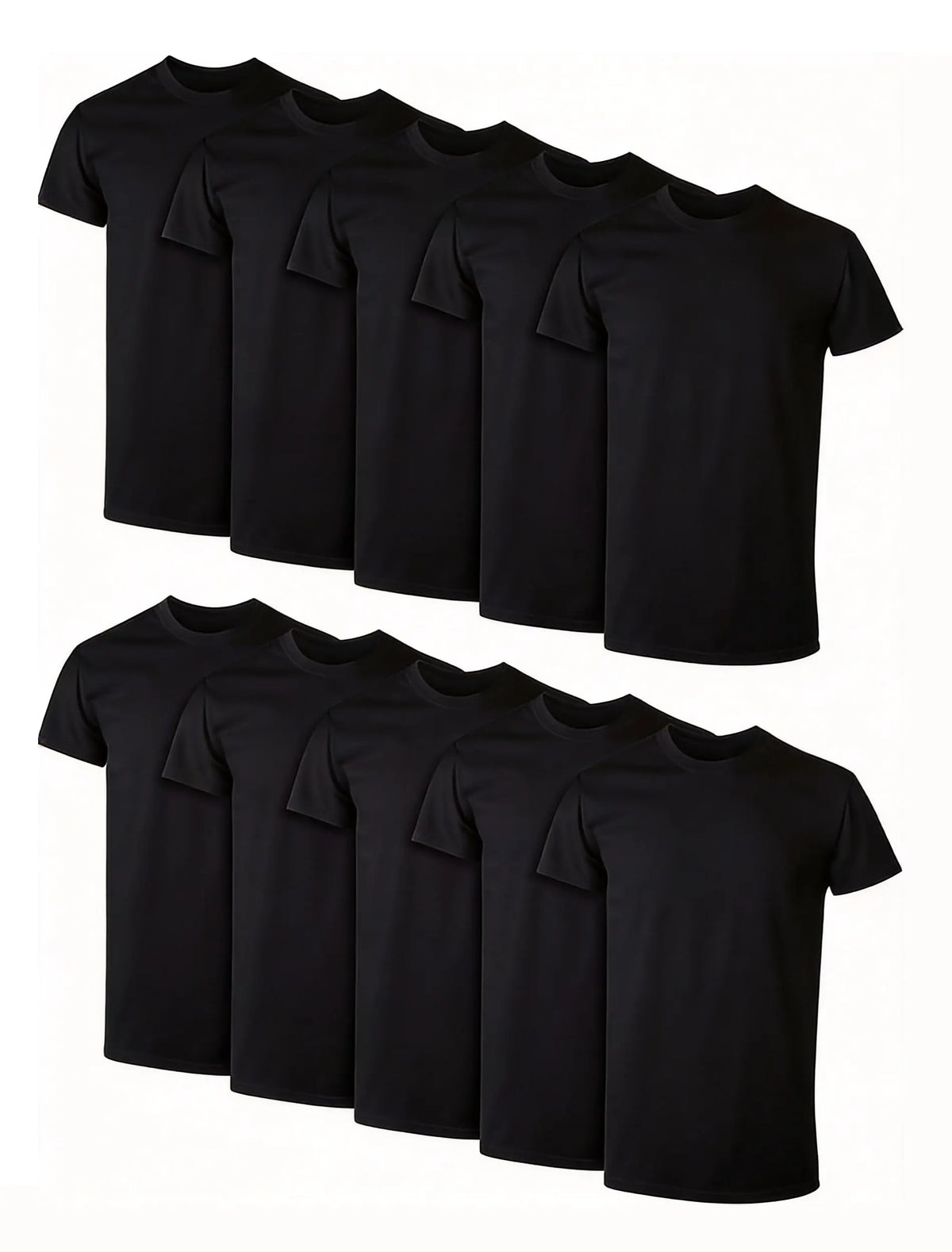 Black Short Sleeve Crew Neck T-Shirts, Ten Pack