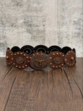 Brown Faux Leather Concho Belt with Oval Buckle
