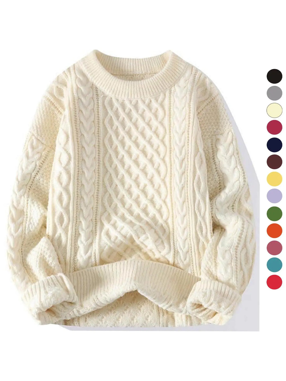Cream Cable Knit Crew Neck Sweater