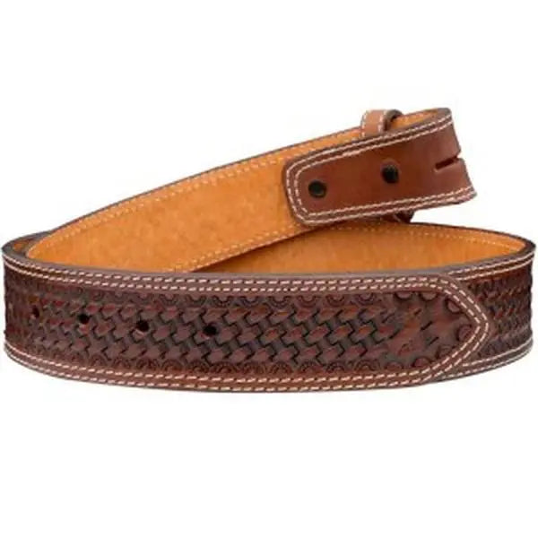 Brown Leather Belt with Basket Weave Embossing