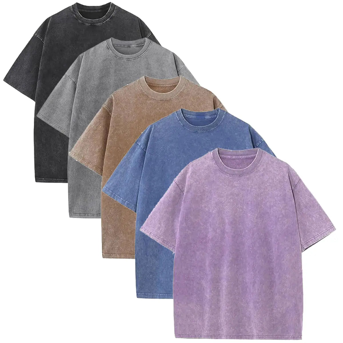 Five Washed Cotton Oversized T-Shirts in Mixed Colours
