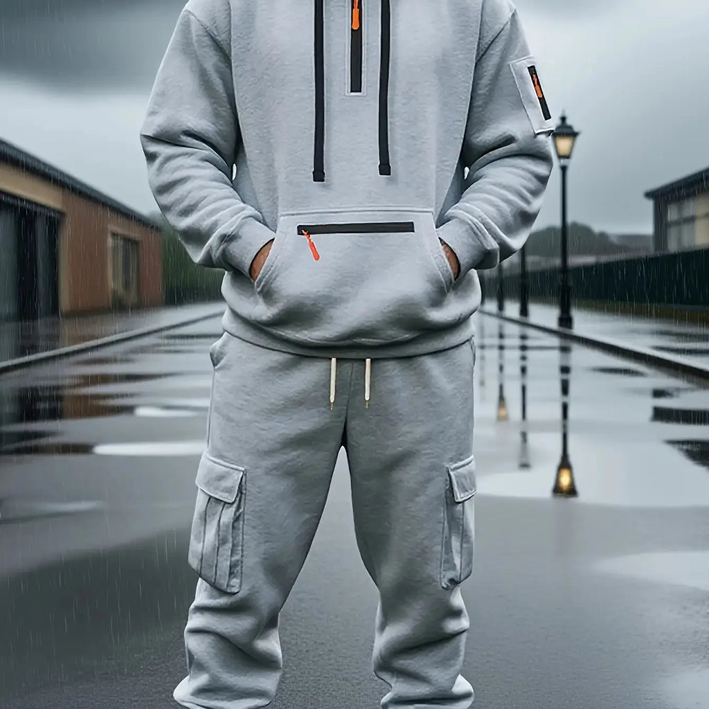 Gray Fleece Hoodie and Cargo Jogger Set