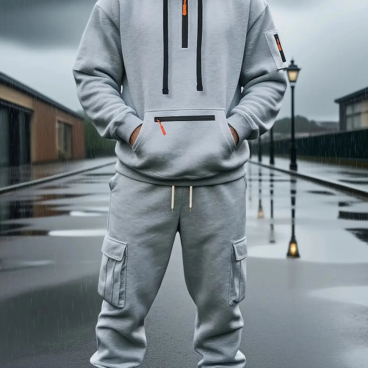 Gray Fleece Hoodie and Cargo Jogger Set