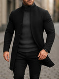 Black Stand Collar Long Button-Front Overcoat