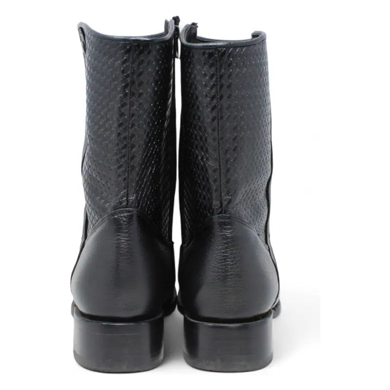 Black Leather Mid-Calf Boots with Side Zipper