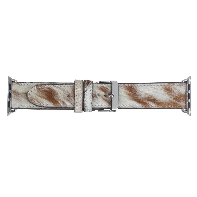 Cowhide Print Watch Band With Silver Buckle