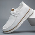 White Knit Mesh Slip-On Shoes with Tan Trim