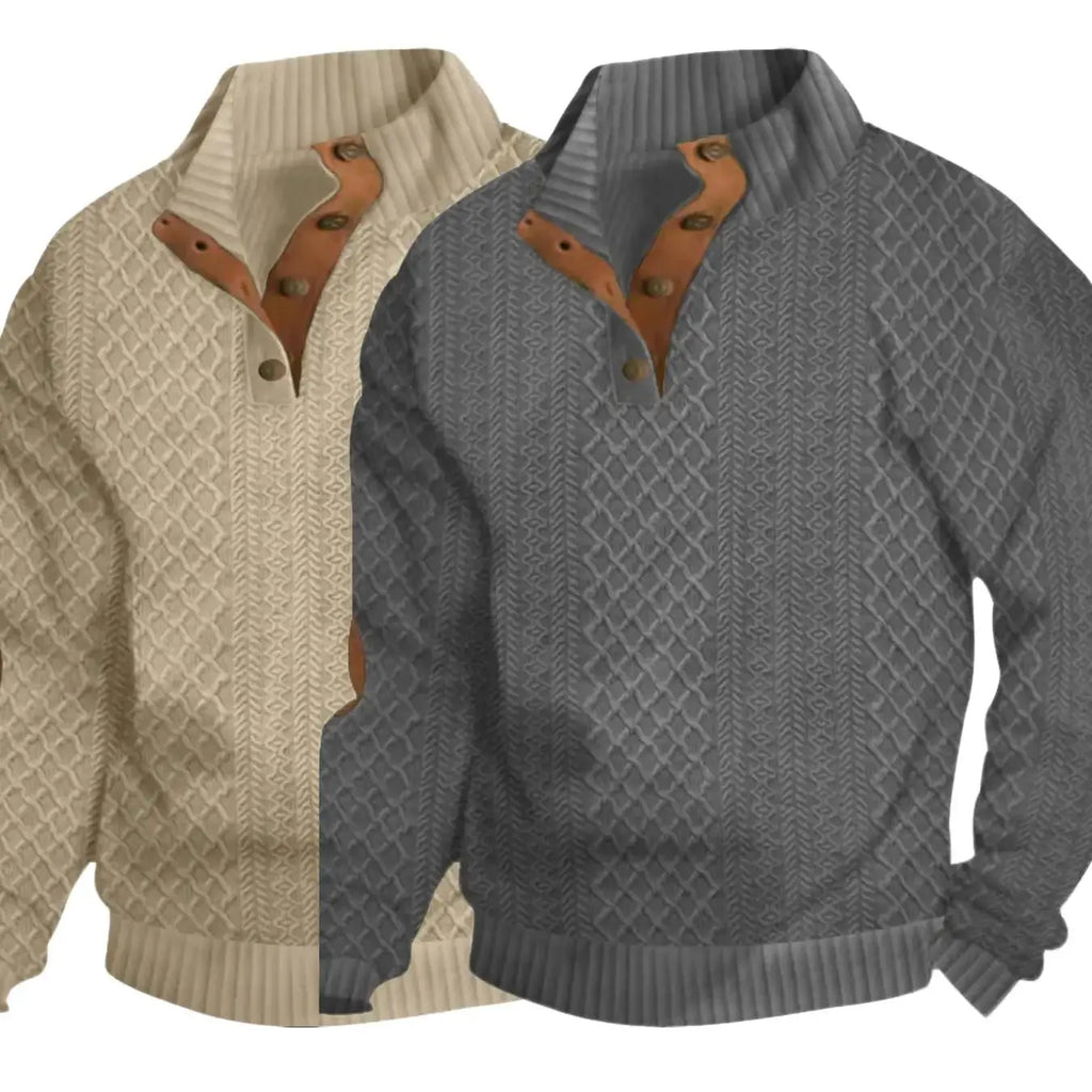 Light Blue Textured Knit Henley Pullover