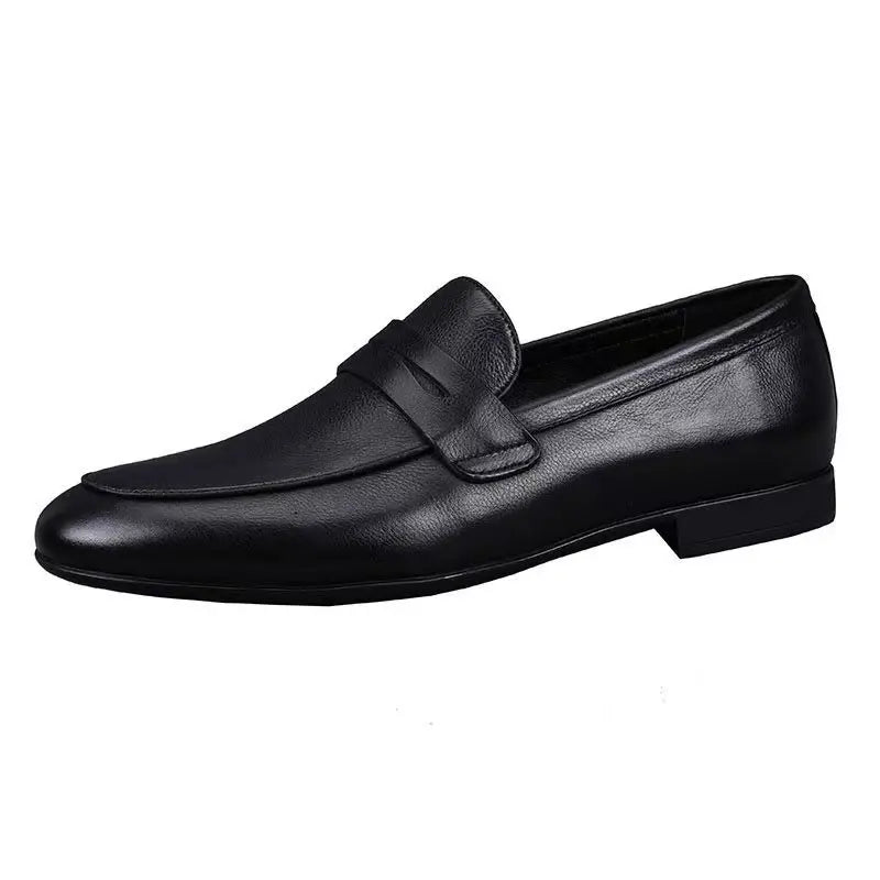 Black Leather Penny Loafers with Low Heel