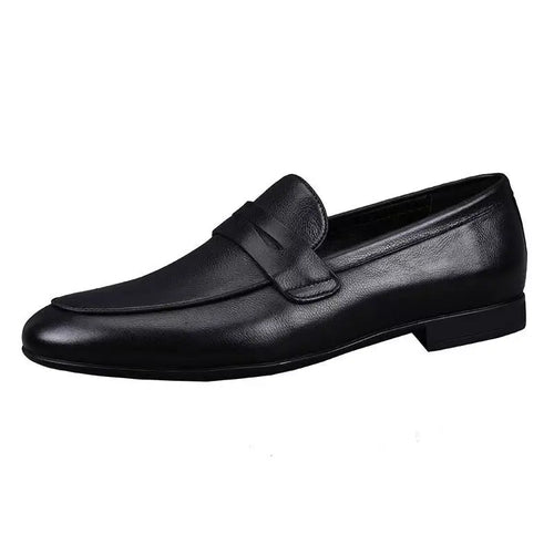 Black Leather Penny Loafers with Low Heel