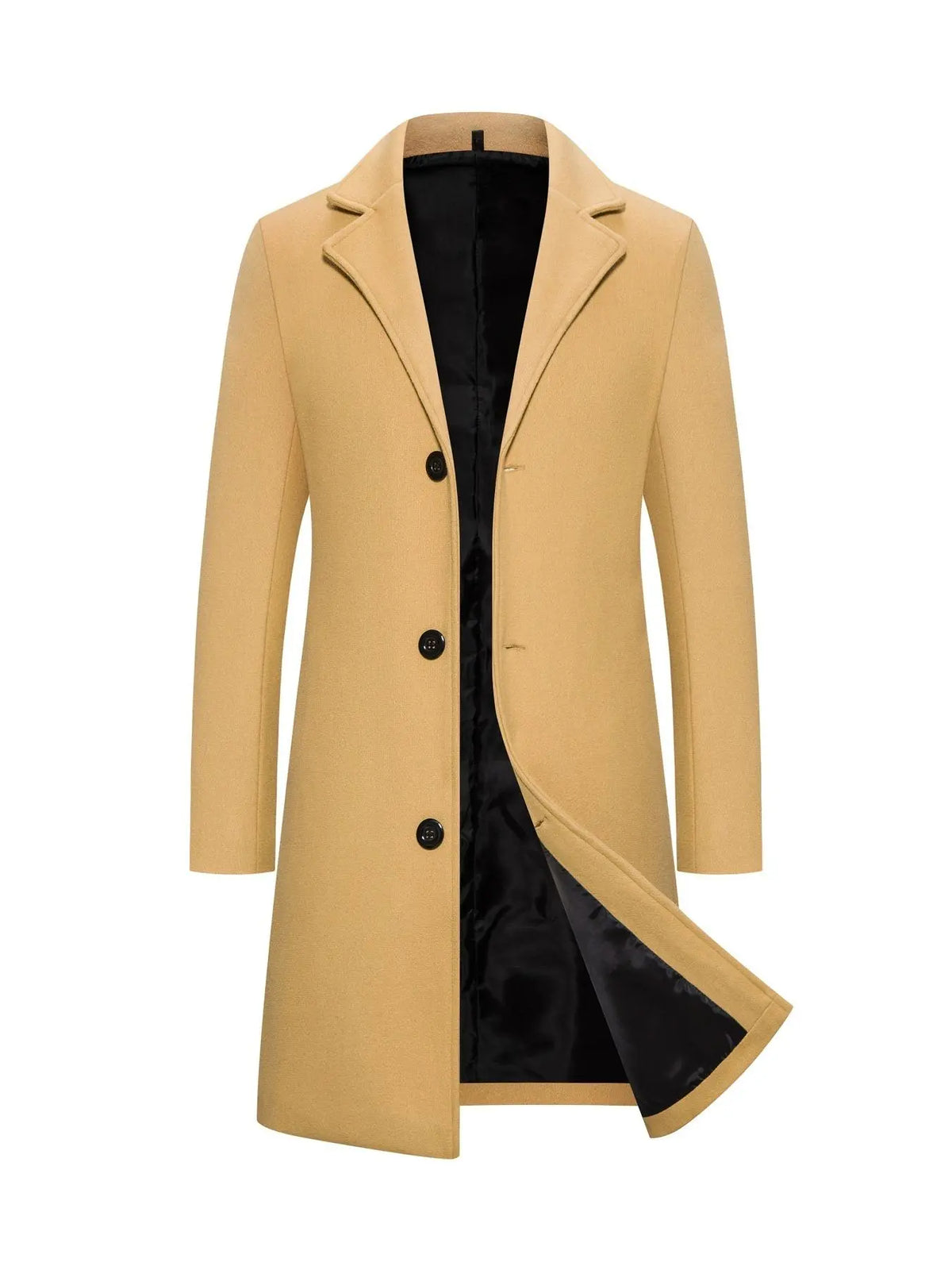 Camel Single-Breasted Long Coat With Notch Lapels