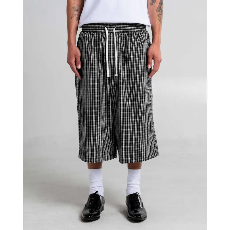 Black and White Gingham Drawstring Shorts, Knee Length