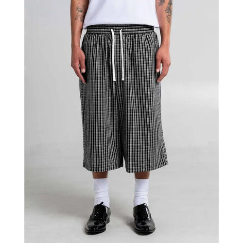 Black and White Gingham Drawstring Shorts, Knee Length