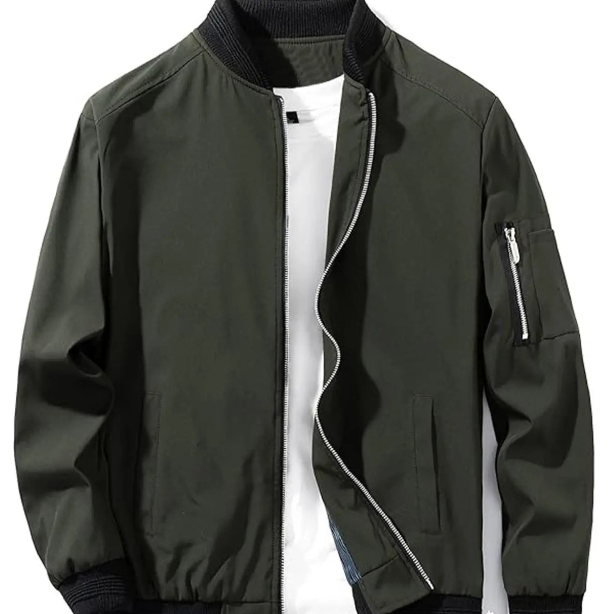 Burgundy Zip Bomber Jacket With Ribbed Black Trim