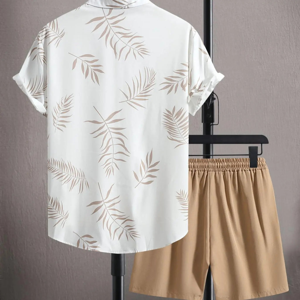 Men's Leaf Print Shirt and Shorts Set