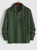 Green Corduroy Half-Button Shirt With Chest Pocket