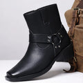 Black Faux Leather Ankle Boots with Buckle Harness