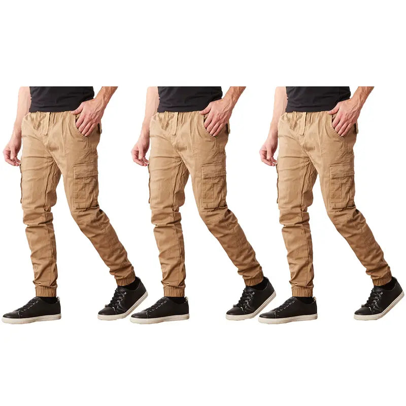 Three Pack Cargo Jogger Pants in Black, Navy, Khaki