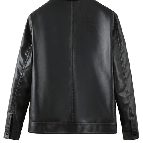 Black Faux Leather Zip Jacket with Collar